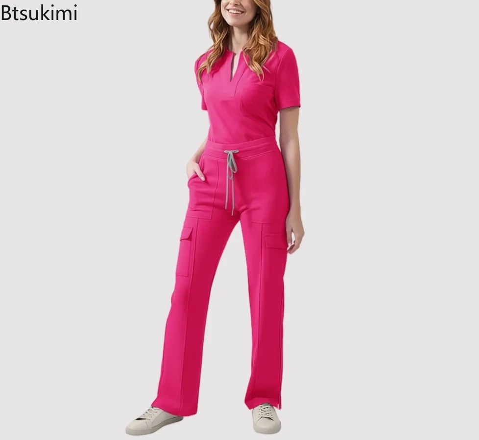 Medical Scrubs Uniform Women Nurse Scrub Set Pocket Top+Pants 2 Piece Suit Nursing Operating Room Clothes Beauty Salon Work Wear view 4