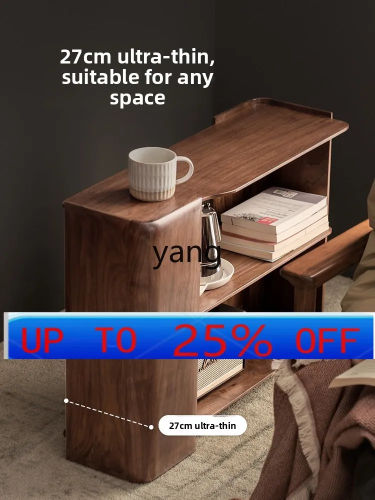 

LMM Sofa Side Cabinet Black Walnut Solid Wood Light Luxury Living Room Mobile Locker