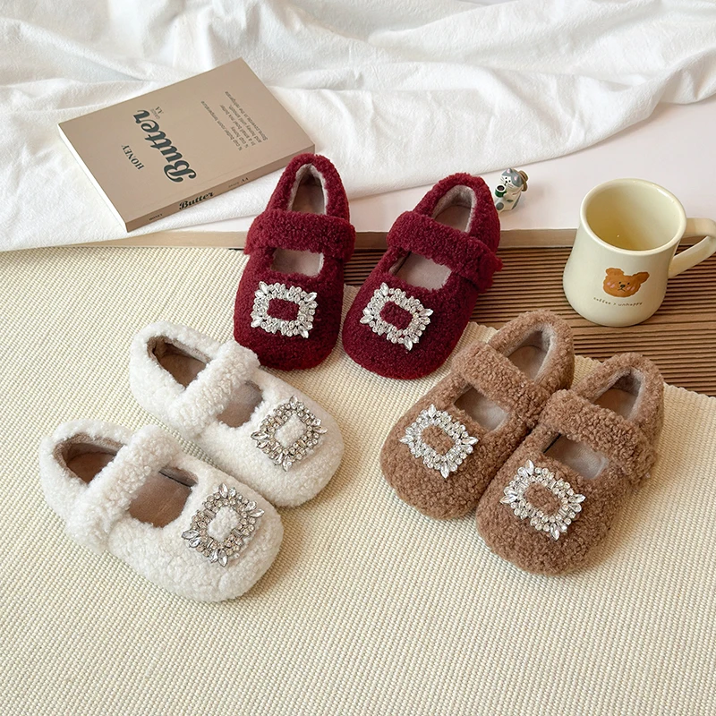 

Winter Fashion New Baby Girls Flats Shoes Plush Warm Children Princess Shoes Loop Non Slip Toddler Kids Shoes 21~36 Yards