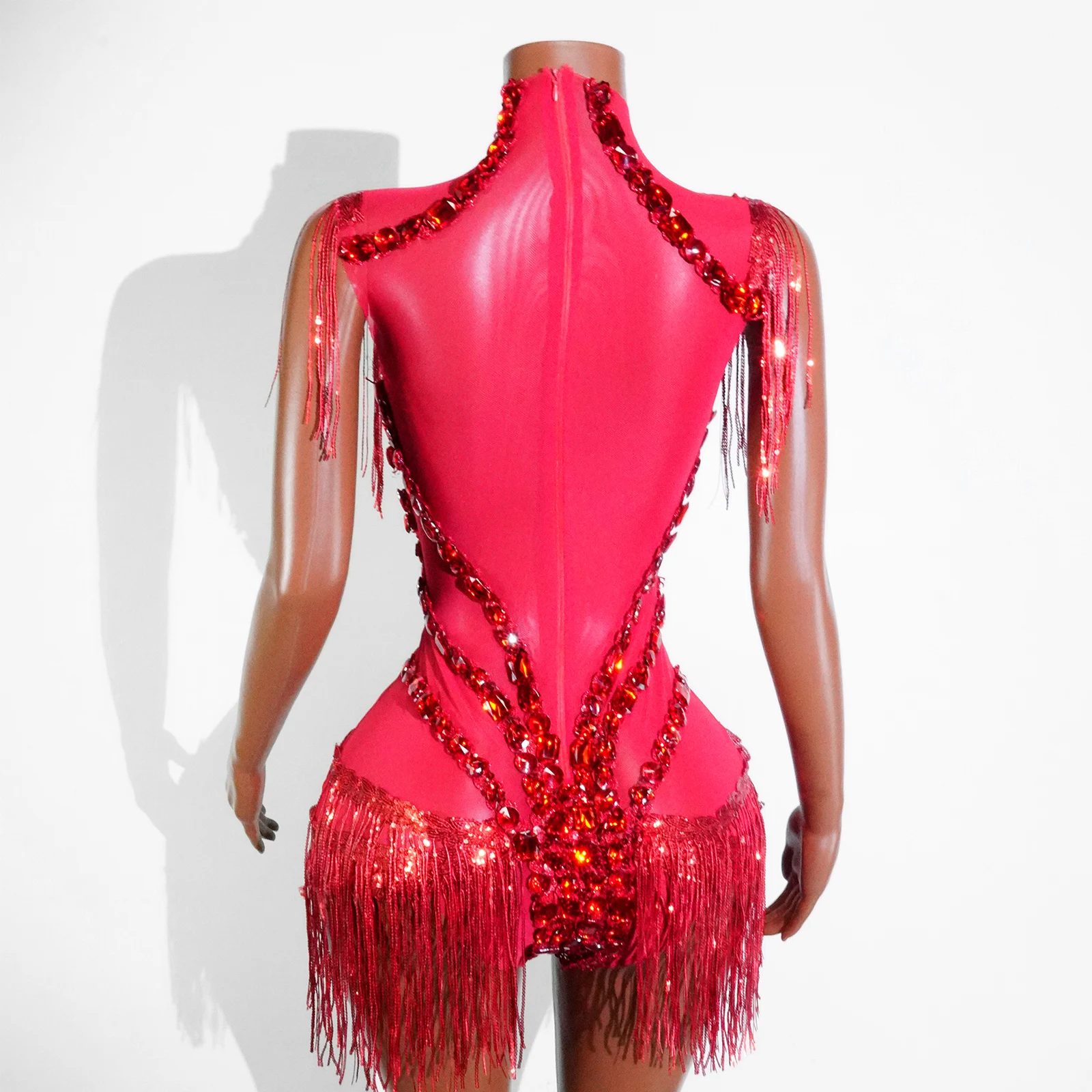 Nuovo stile sexy maglia trasparente strass nero strass body cantante ballerino spettacolo abito da palcoscenico celebra festa night club perforare