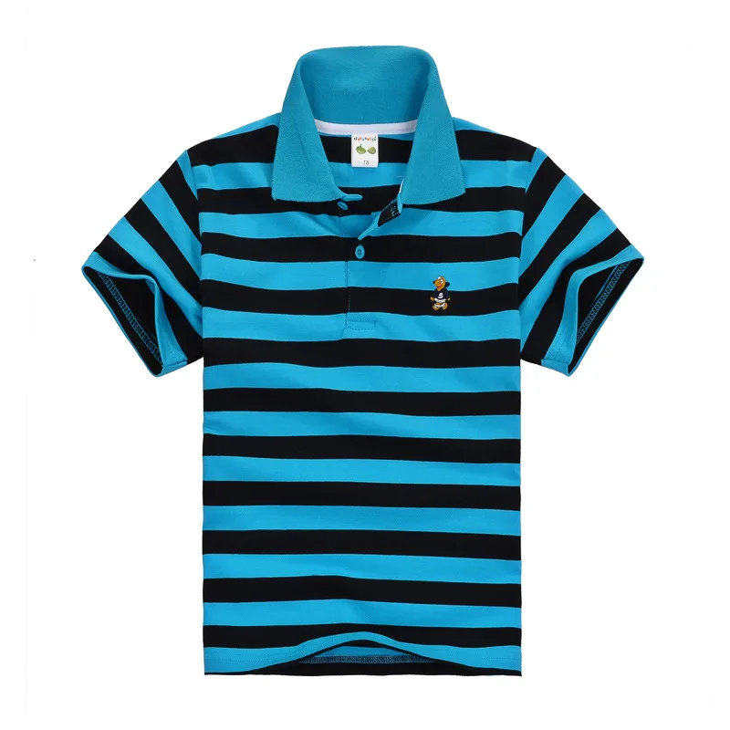 High Quality Children Lapel Striped Cotton T-Shirt Boy Polo Shirt Short Kids Seeve Shirt 3-14 Years Old