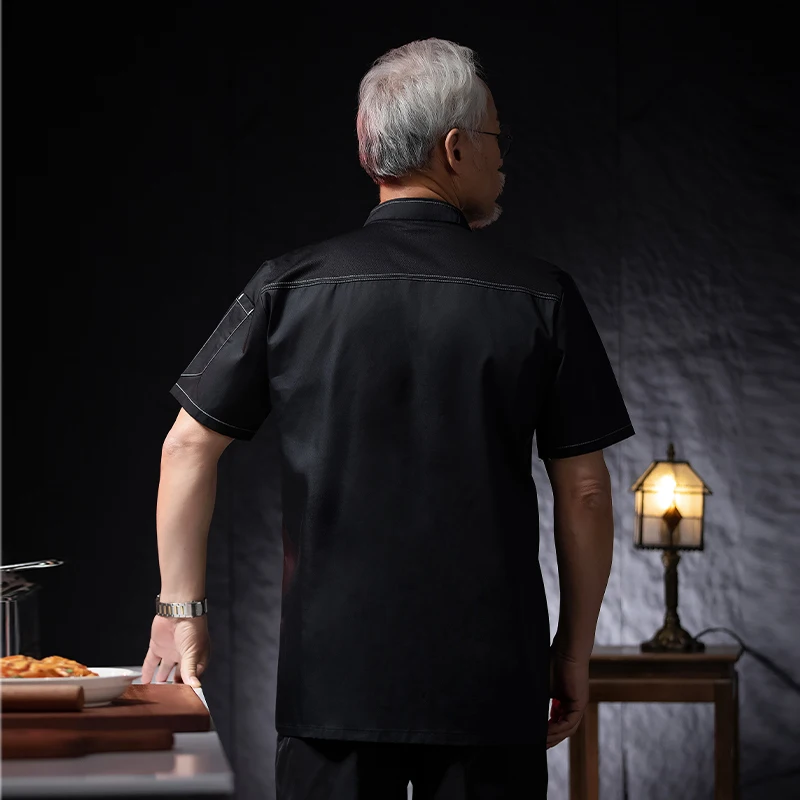 Traje de trabajo de servicio de alimentos para hombres, ropa de cocina, chaqueta de Chef, uniformes de Hotel, abrigo de Chef, camisa de cocinero, ropa de trabajo de cocina