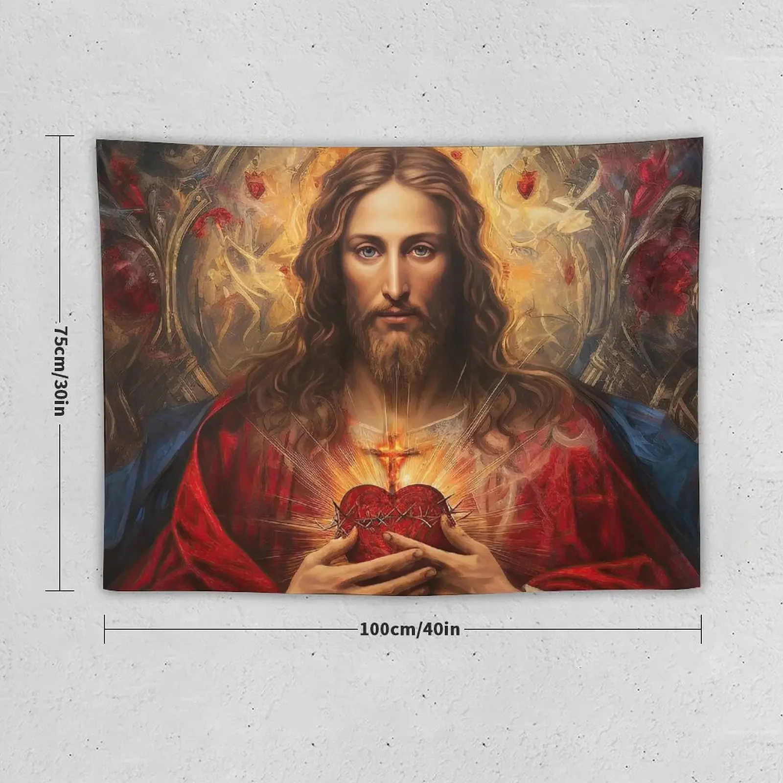 Sacred Heart of Jesus version 2 Tapestry Wall Hanging Wall Room Decorations Aesthetic Tapestry