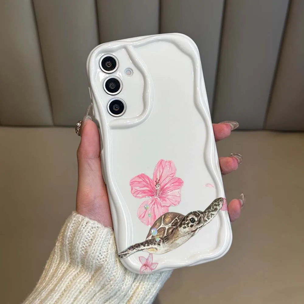 Turtle Pink Flower Pattern Phone Case For Samsung Galaxy A71 A57 A56 A55 A54 A53 A51 A17 A16 A06 A05 Shockproof Soft Cover