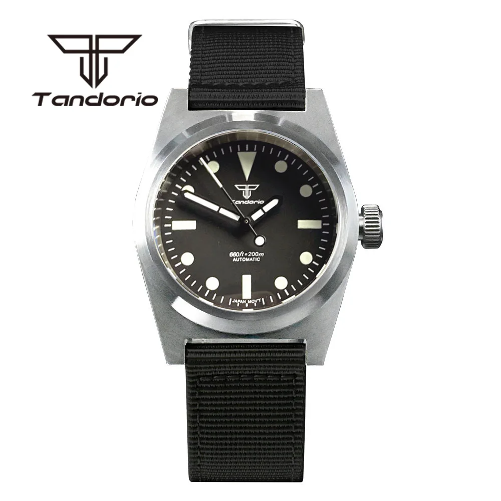 Tandorio 200M 38mm Mechanical Automatic Men Diving Wristwatch Nylon Strap NH35A PT5000 Movement AR Sapphire Glass Luminous Dial