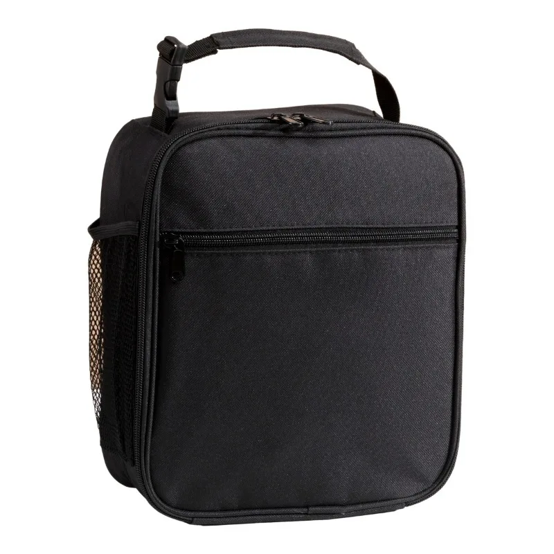 Black Portable Insulated Lunch Bag - Oxford Cloth Handheld Meal Prep Tote, Large-Capacity Square Upright Design for School Office