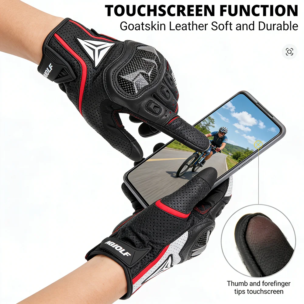Summer Motorcycle Racing Leather Gloves Items Breathable Carbon Fiber Motorbike Motocross Cycling Protective gear Man Glove