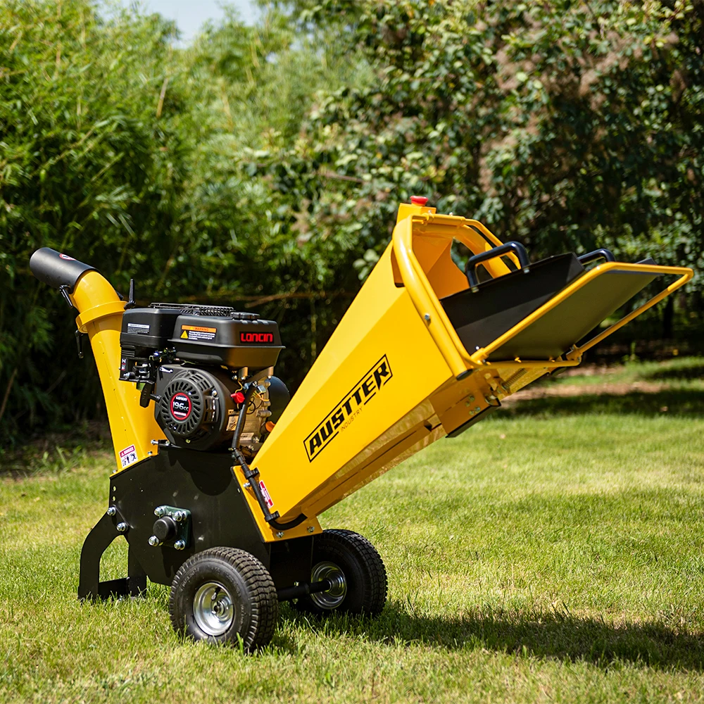 AUSTTER Mobile Garden Petrol Branch Self Feeding 6.5HP Gasoline Motor Powered Small Wood Chipping Machine Chipper Shredder