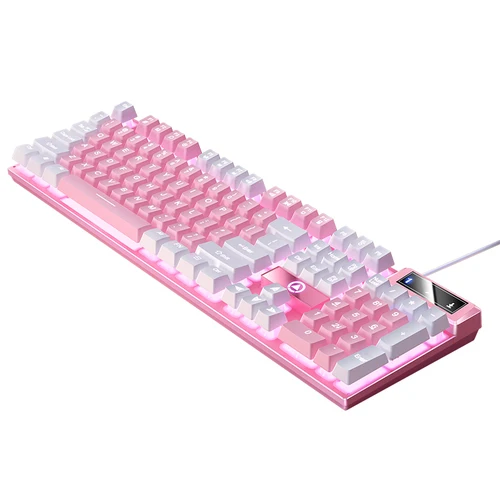 Imagen 2 del producto Teclado para juegos USB con cable con retroiluminación, teclado para jugadores de 104 teclas para ordenador/portátil/PC, diseño ergonómico, accesorio para juegos de oficina