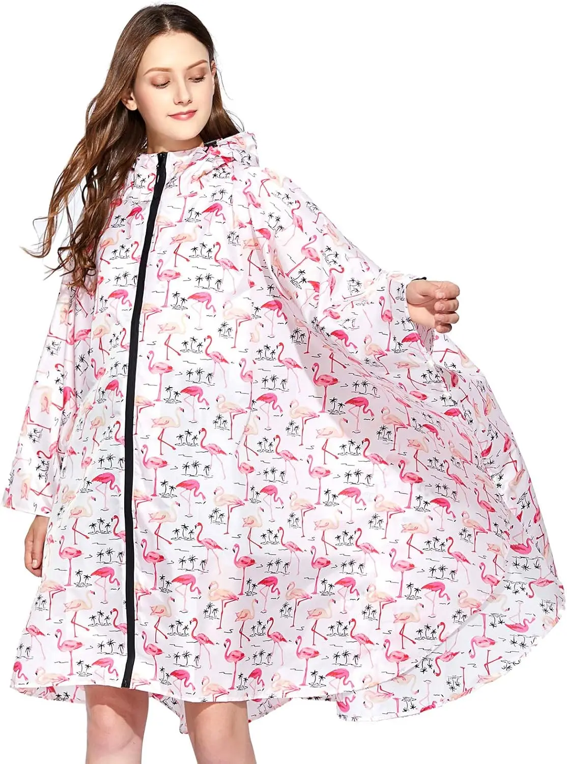 

Водонепроницаемое пончо с капюшоном для взрослых, с молнией и карманами, многоразовая куртка для походов