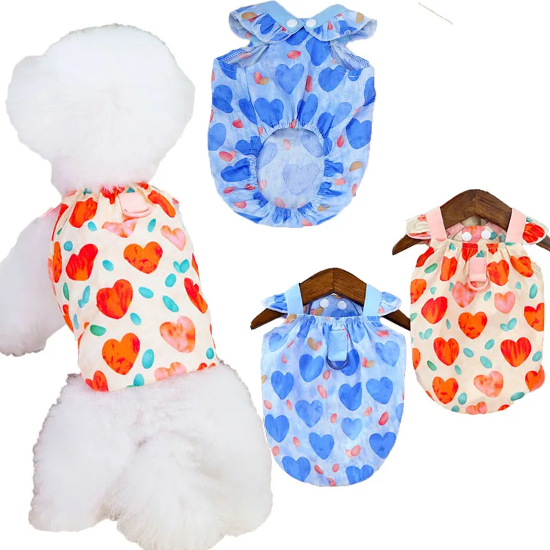 Summer Cooling Heart Pattern Girl Vest Pet Dog Clothes Blue Orange Cat T-shirt Clothing Short Sleeve Costumes Dog Hoodies Yorkie