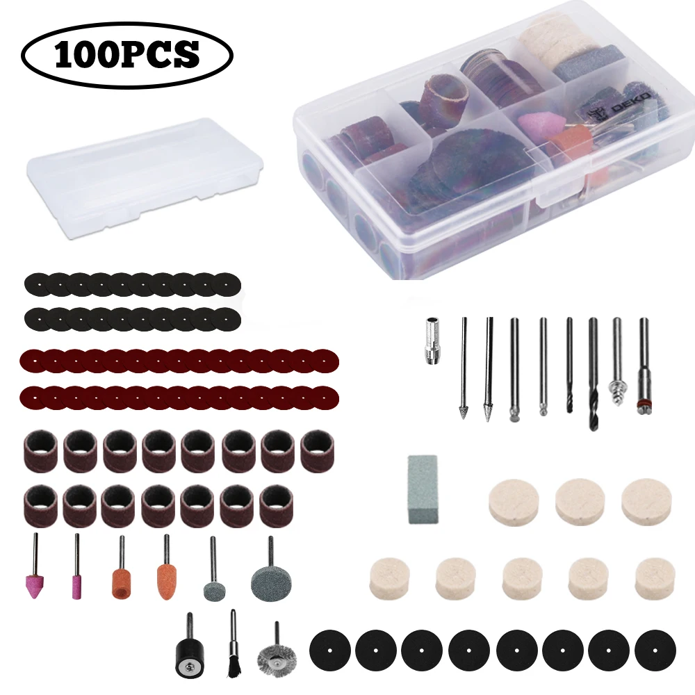 DEKO 65/100pcs Mini Drill Accessories Kit For Engraver Grinder Rotary Tools DIY Mini Drill Kit Grinding Head