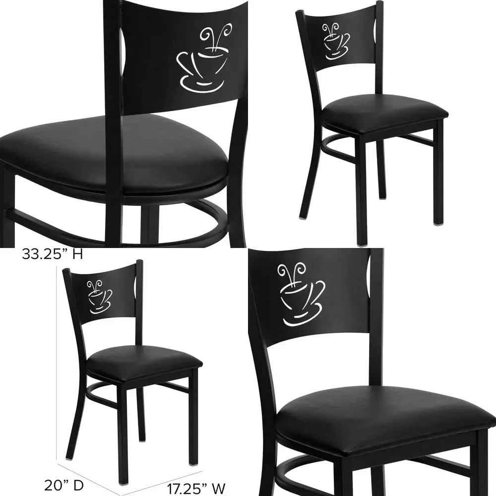 

Черный металлический стул для ресторана с сиденьем из черного винила