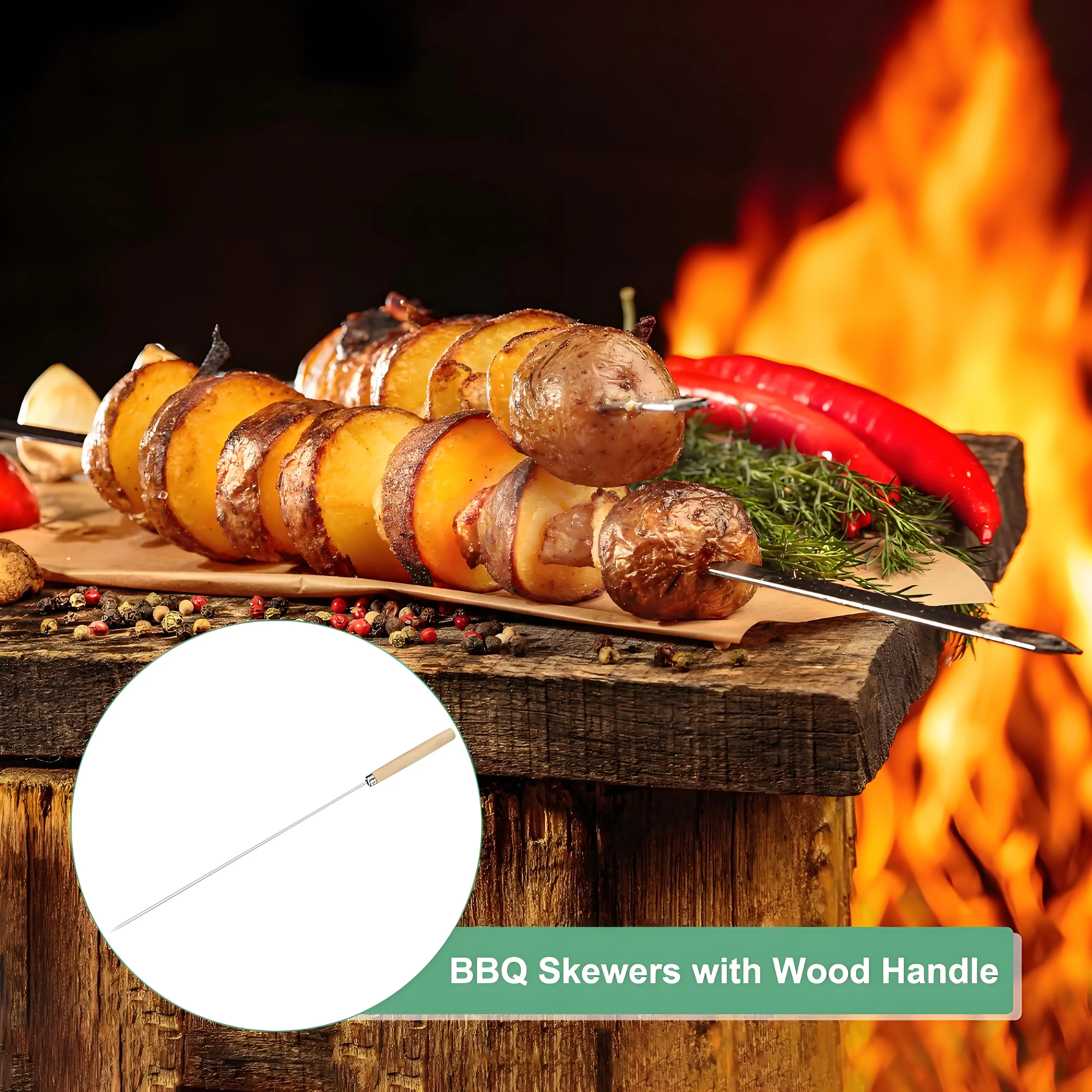 50 قطعة من أسياخ الشواء المصنوعة من الفولاذ المقاوم للصدأ |   أعواد شواء قابلة لإعادة الاستخدام ومقاومة للصدأ |   للتخييم في الفناء الخلفي وحفلات الطبخ في الهواء الطلق