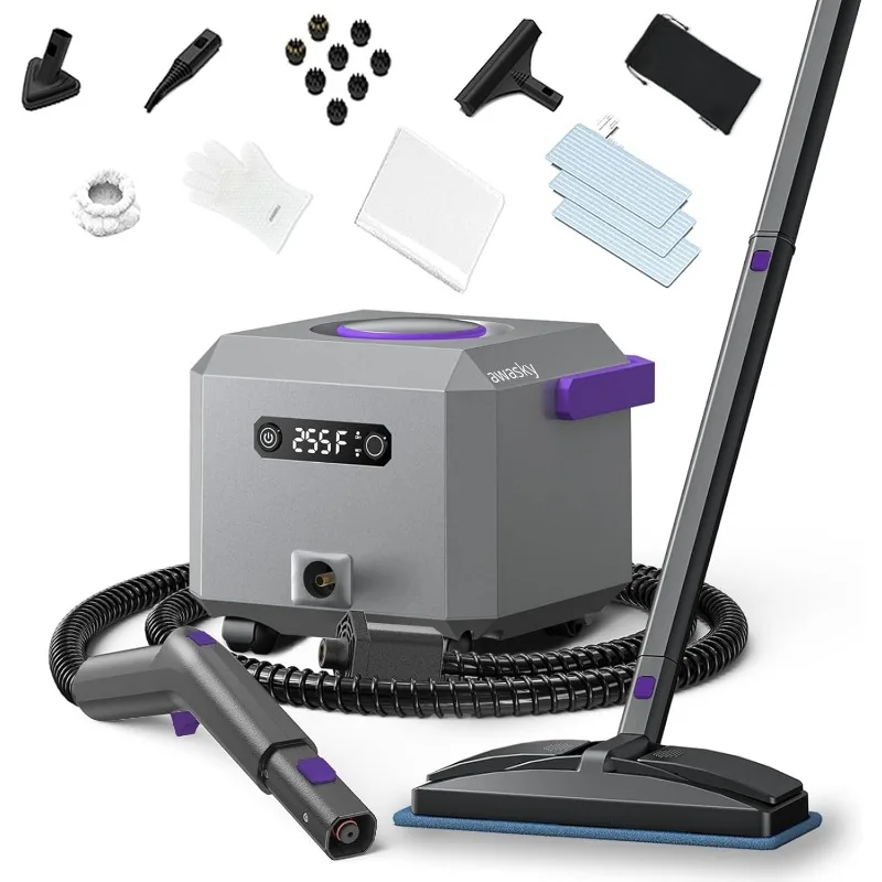 Steam Cleaner: Fast 50-Sec Heat-Up-21-Piece Kit-0.6Gal (2.2L) Tank Refill Anytime-No Cooling-Detachable Hose Multi Steamer Mop