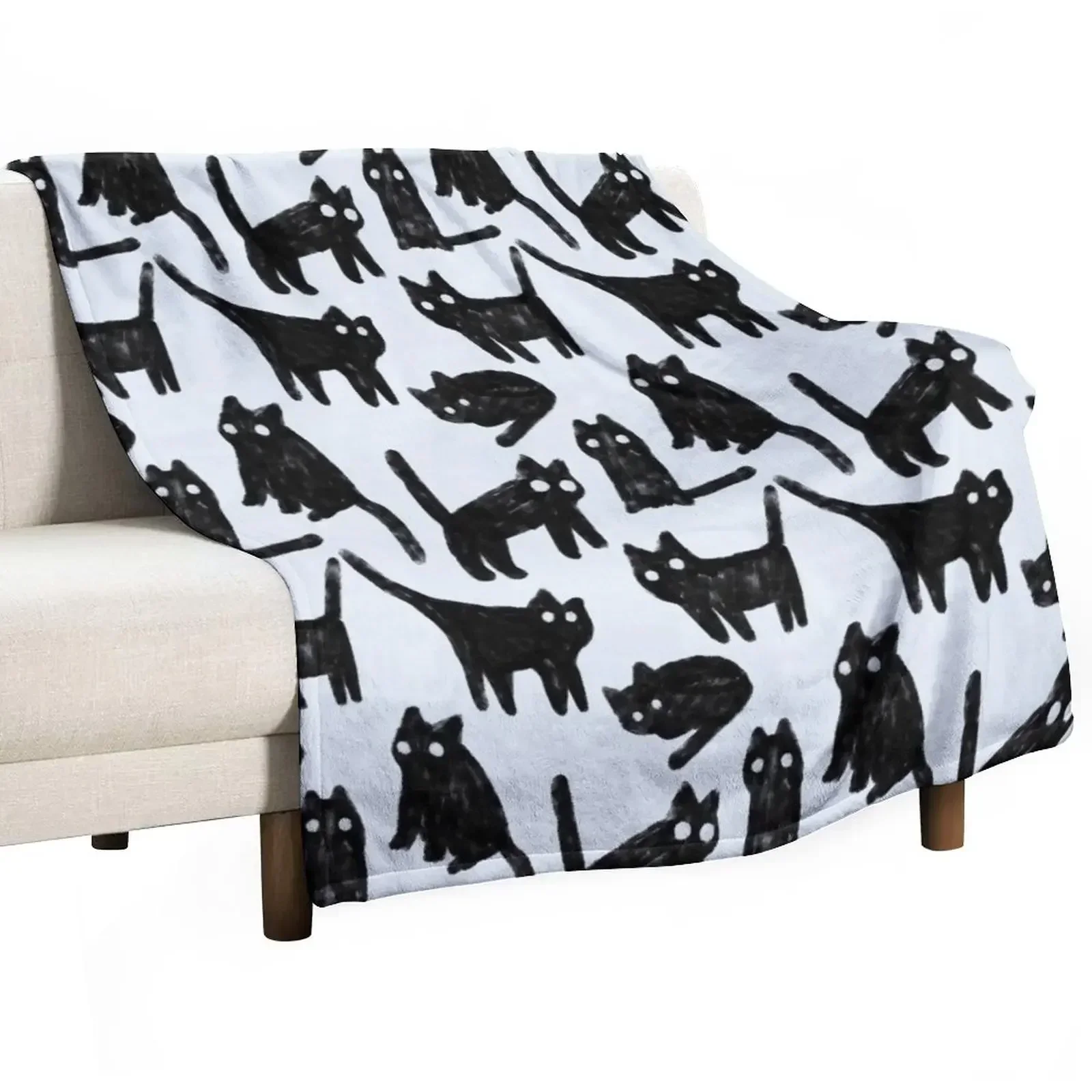 

Gouache black cats pattern. Throw Blanket Soft Plush Plaid Luxury St Luxury Thicken Blankets