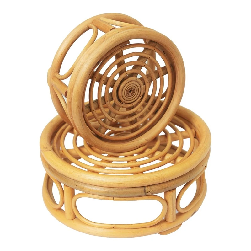 

Плетеные круглые декоративные стойки в стиле бохо из ротанга, подставки для растений в помещении, современная подставка для растений, плетеная короткая подставка для растений, 2 упаковки