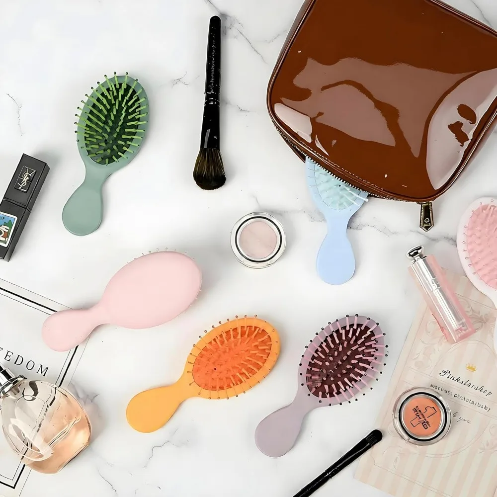 2 Pack Mini Macaron Air Cushion Hair Brushes, Portable Pocket Size Soft Round Ball Tip Massage Detangling Comb, Small Travel Paddle Hair Brush for Women Girls All Hair Types