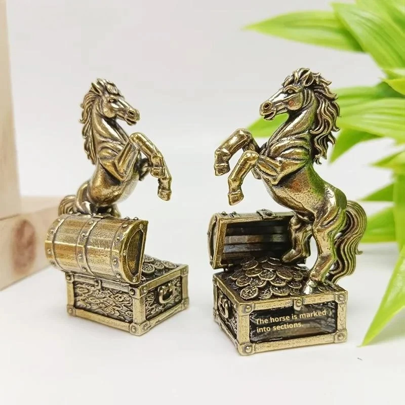 

2PCS Zodiac Horse Statue Ornament Gifts Brass Horse Feng Shui Horse Figurine Miniatures Crafts Office Home Decor