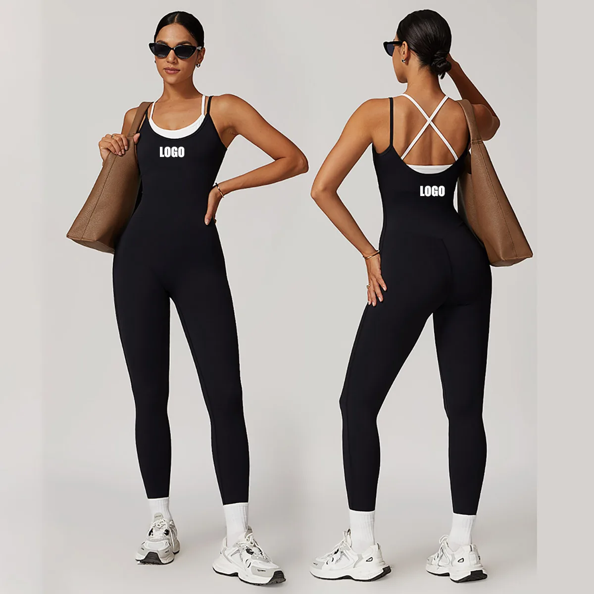 

Женский спортивный комбинезон на подтяжках контрастного цвета с логотипом, интегрированный спортивный комбинезон для йоги с открытой спиной и открытой спиной, комбинезон для фитнеса на открытом воздухе