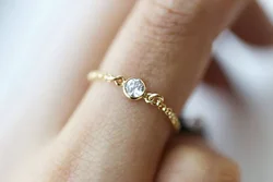delicate thin italy chain gold plated single cz 925 sterling silver bezel cz chain ring for girl