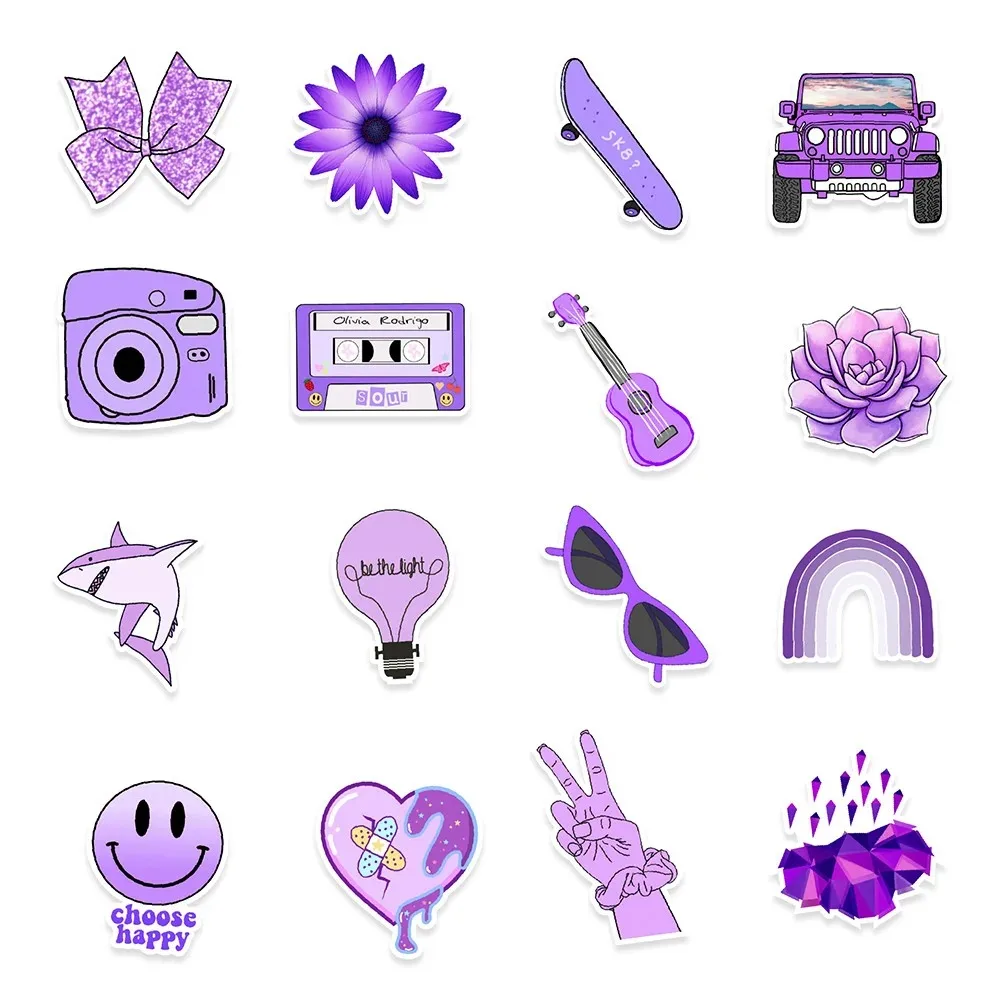 50PCS 2024 New Purple Small Fresh Graffiti Decoration Suitcase Guitar Waterproof Sticker