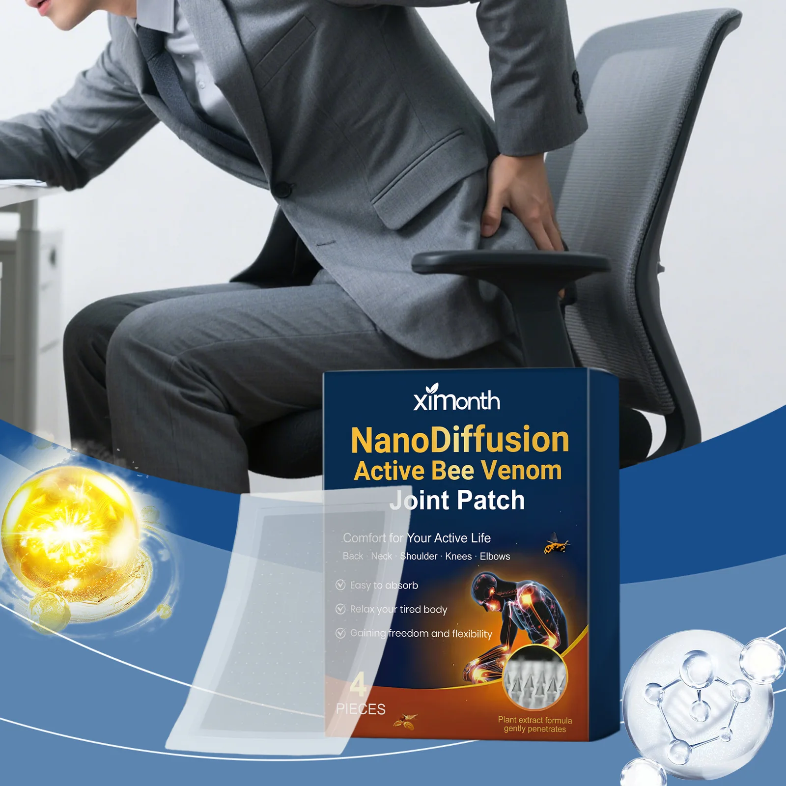 

Пластырь для ухода за суставами. Мягкое питание мышц запястья и коленного сустава. Внешний массаж. Уход за телом. Снимает боль в суставах. Расслабляет плотные мышцы.