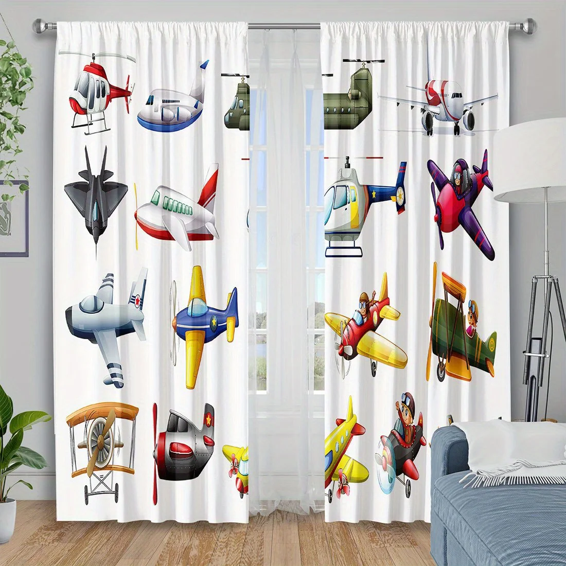 Cartoon Airplanes Curtains for Kids Nursery Room Decor Aviation Theme Window Drapes Cute Aircraft Blinds for Boys Bedroom
