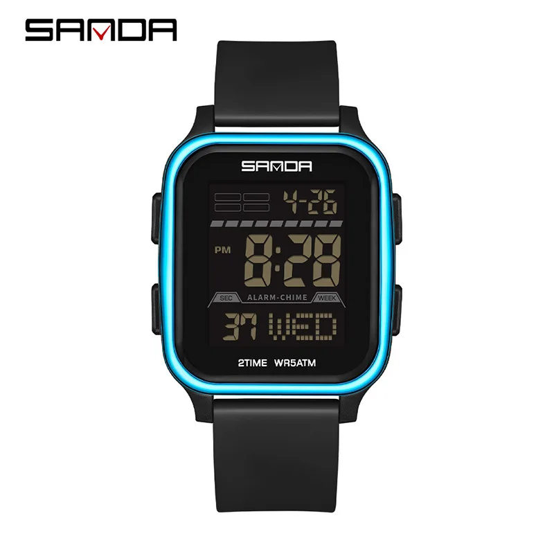 SANDA Men Digital Watch Sports Watches Timing Function Alarm Clock Waterproof 50M Digital Watch Military Clock Large Screen