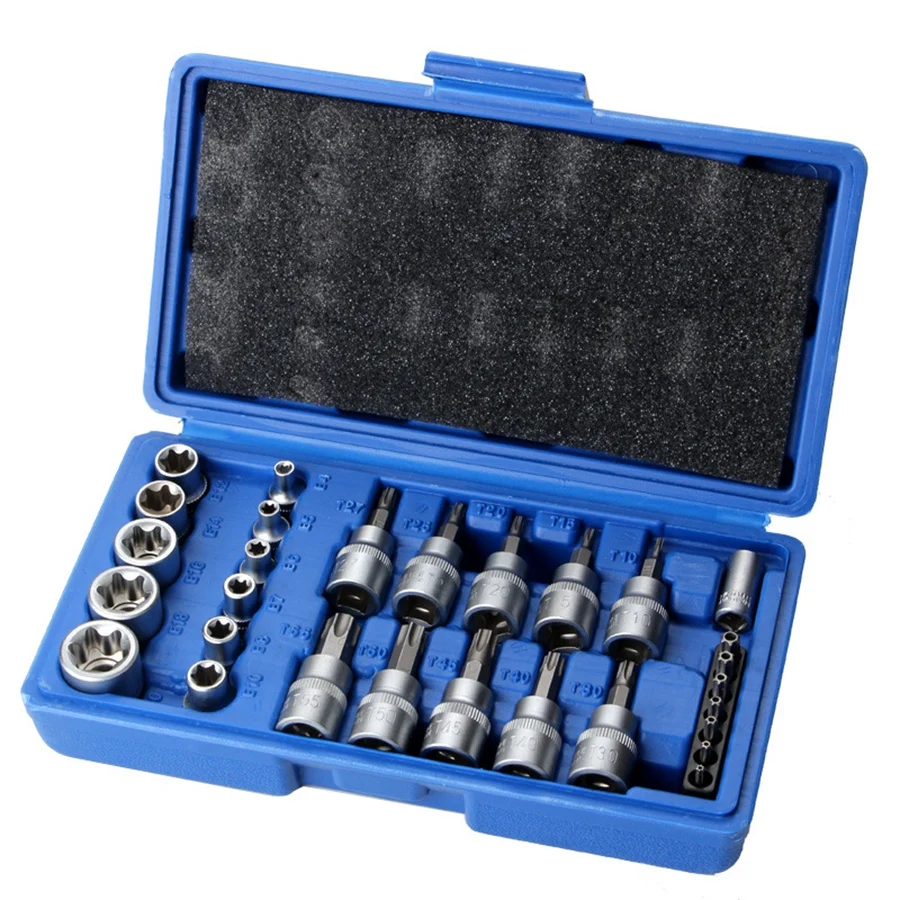 29PCS/Set Vanadium Steel Sleeve Socket Set & Bit Male Female E&T Sockets with Torx Bit Tool Screwdriver Bit Socket Set