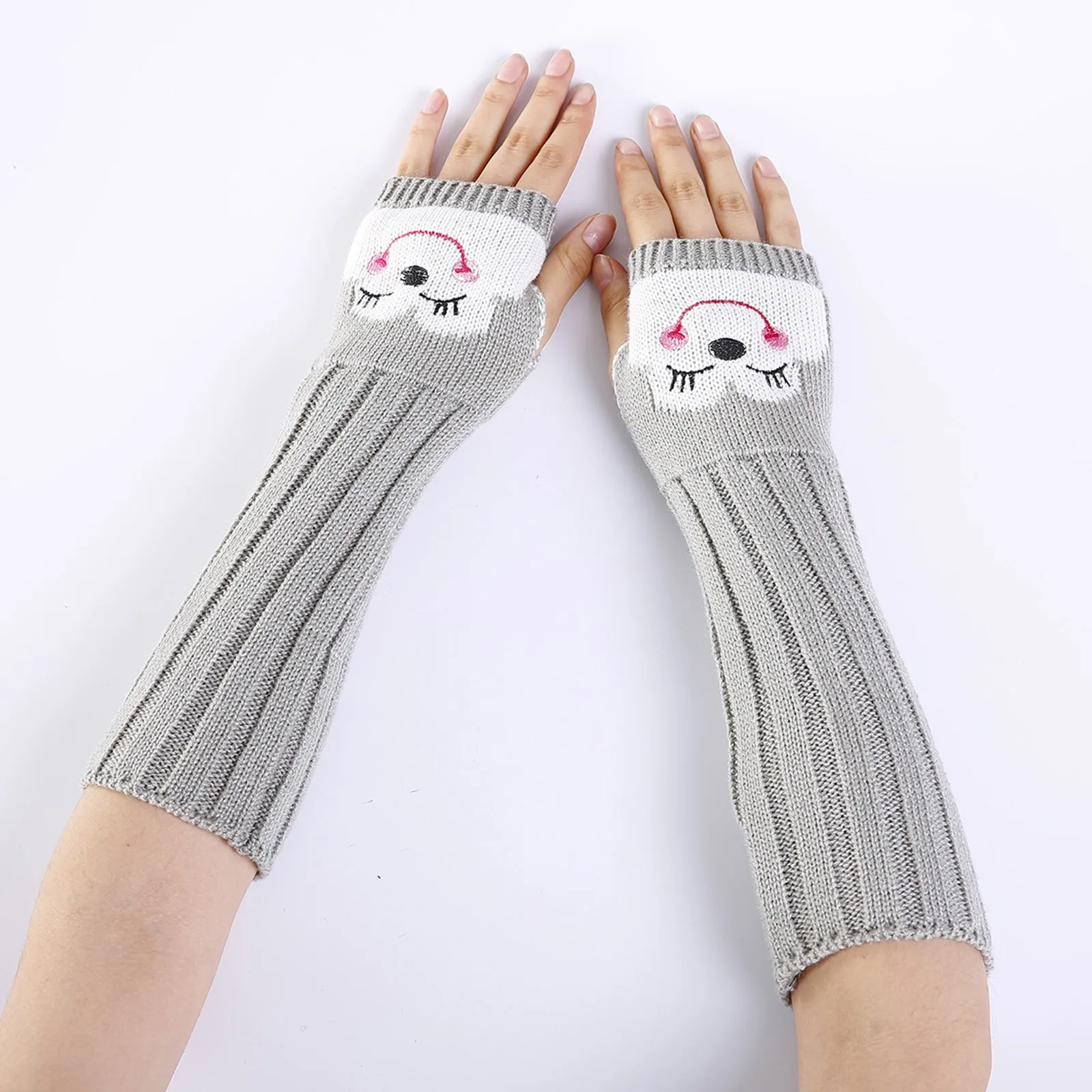 

Siberian Husky Print Long Fingerless Gloves Women‘S Mitten Winter Arm Warmer Cute Doggy Jacquard Mitten Punk Ankle Wrist Sleeves