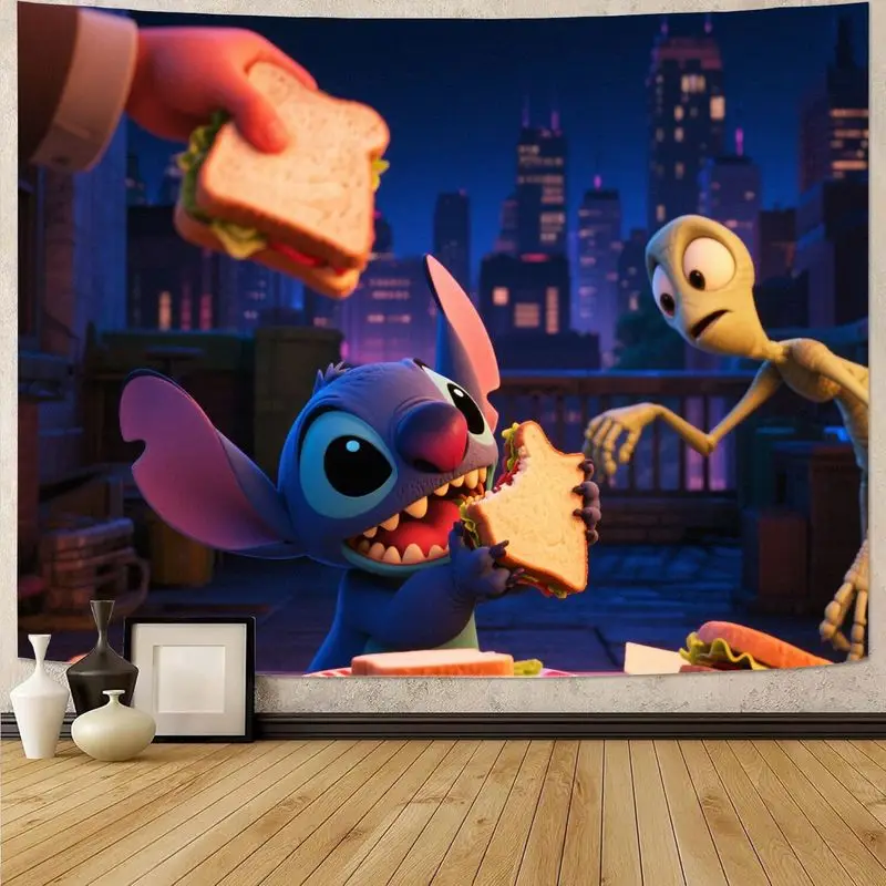 

1PC Cartoon Stitch Sandwich Tapestry Fun Wall Art for Kids Room Decor Cozy Polyester Gift for Animation Lovers