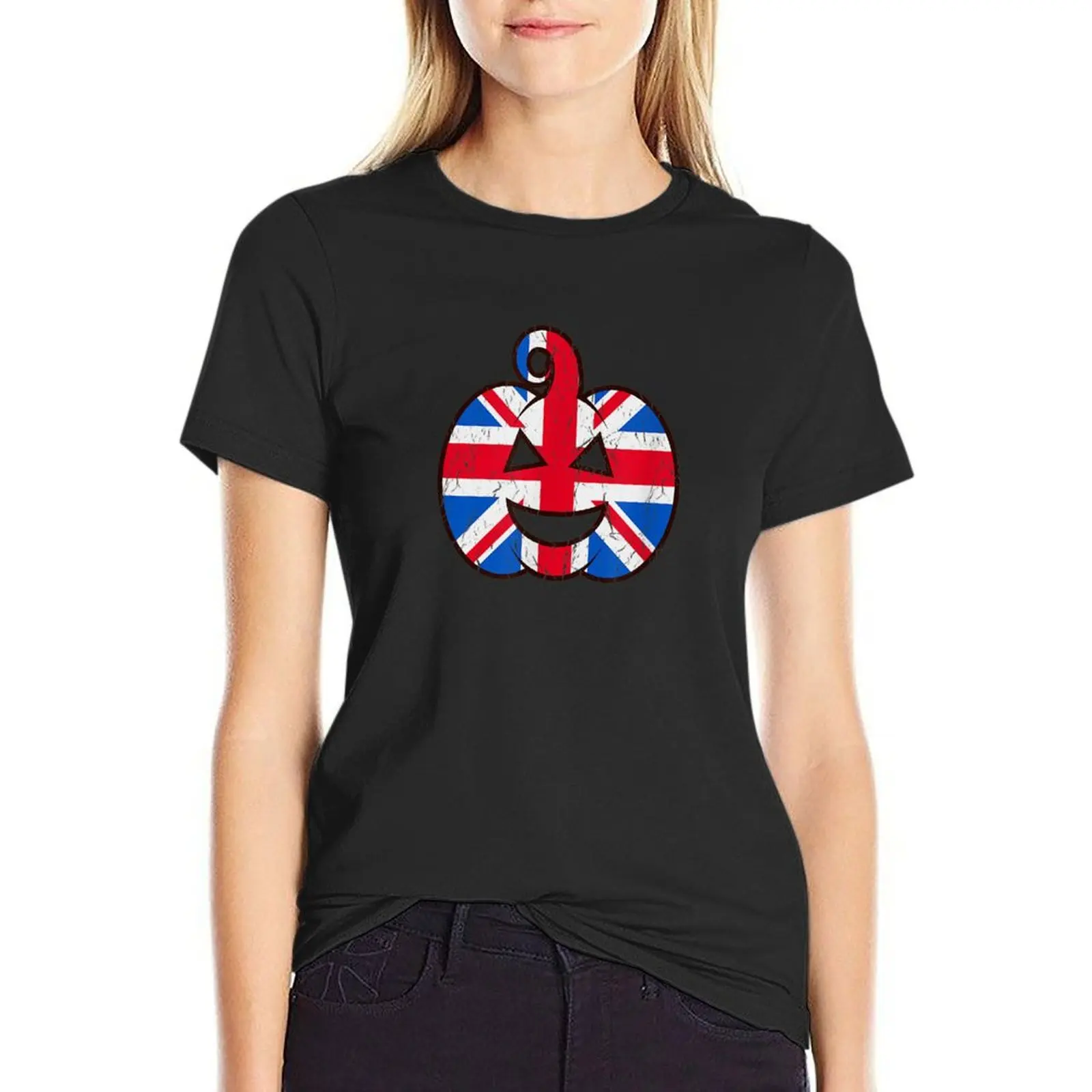 

British Halloween Pumpkin Shirt United Kingdom Flag Costume T-Shirt oversized sweat workout t shirts for Women