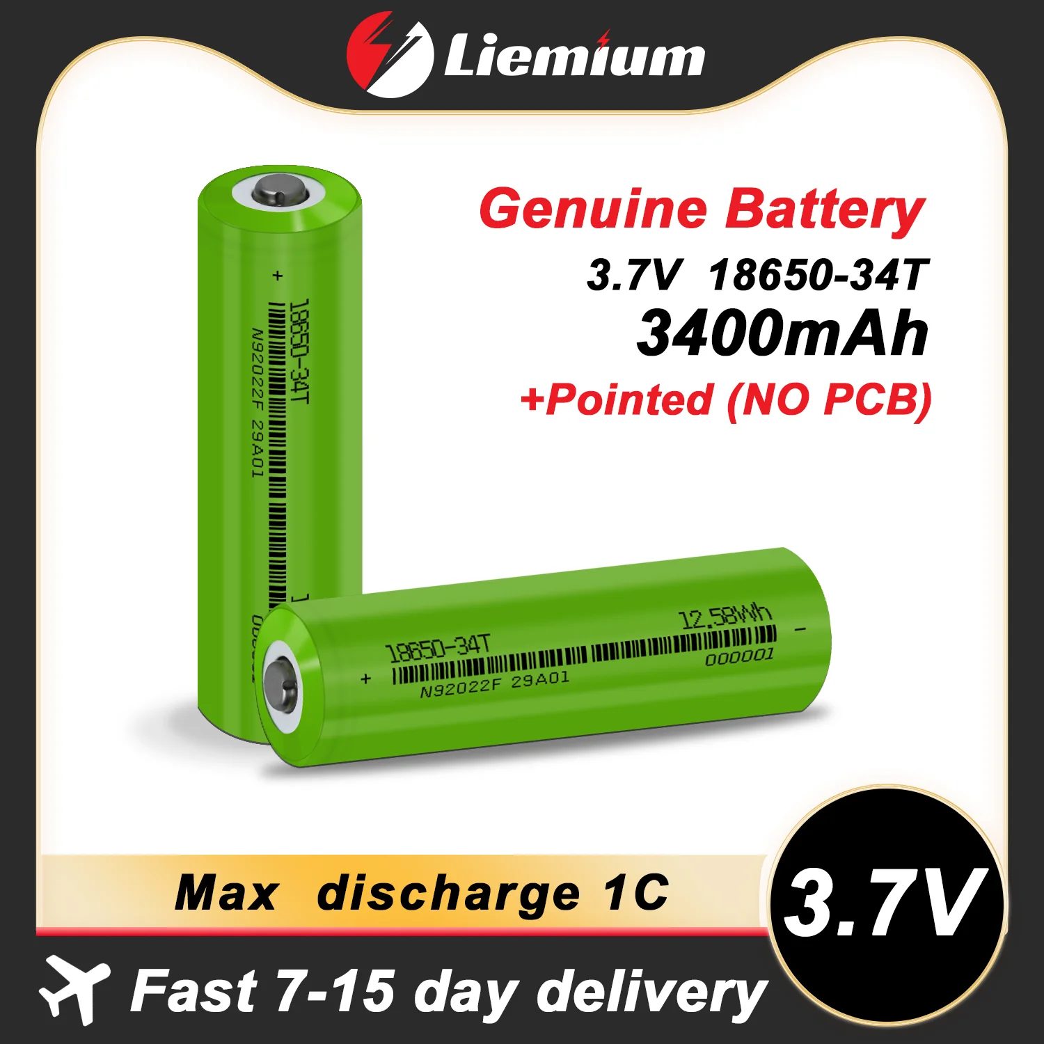 2024 Original 18650 Battery 3400mAh 1C Discharge 3.7V Rechargeable Battery with Pointed (No PCB) For Flashlight Batteries