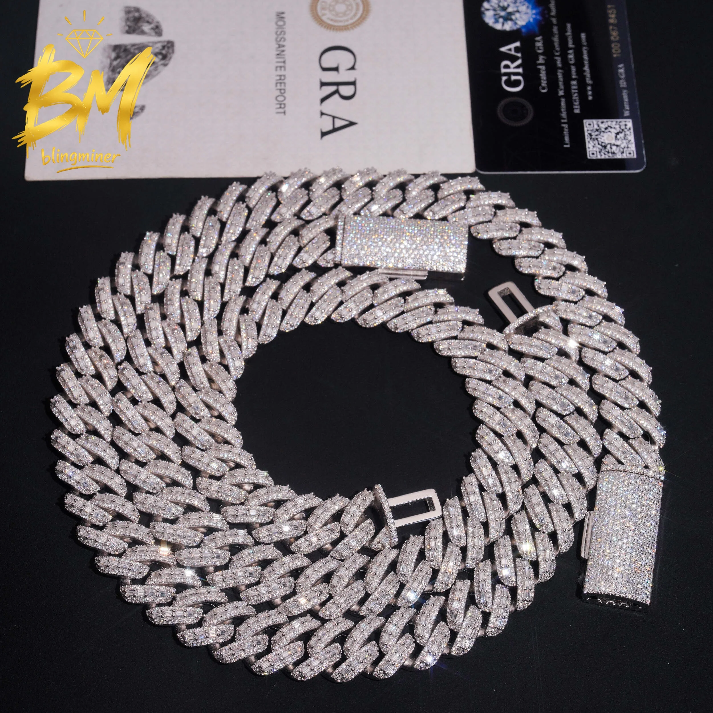 Blingminer 18mm VVS Moissanite Chain Iced Out Necklaces For Men Brass Cuban Chain Pass Diamonds Tester With GRA Free Shipping