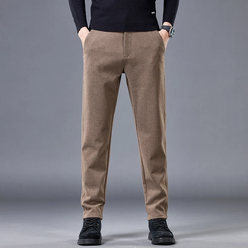 Fashion Slim Stripe Men\'s Pants Elastic Waist Business Suit Stretch Thick Korea Formal Trousers Male Brand Clothing 28-38