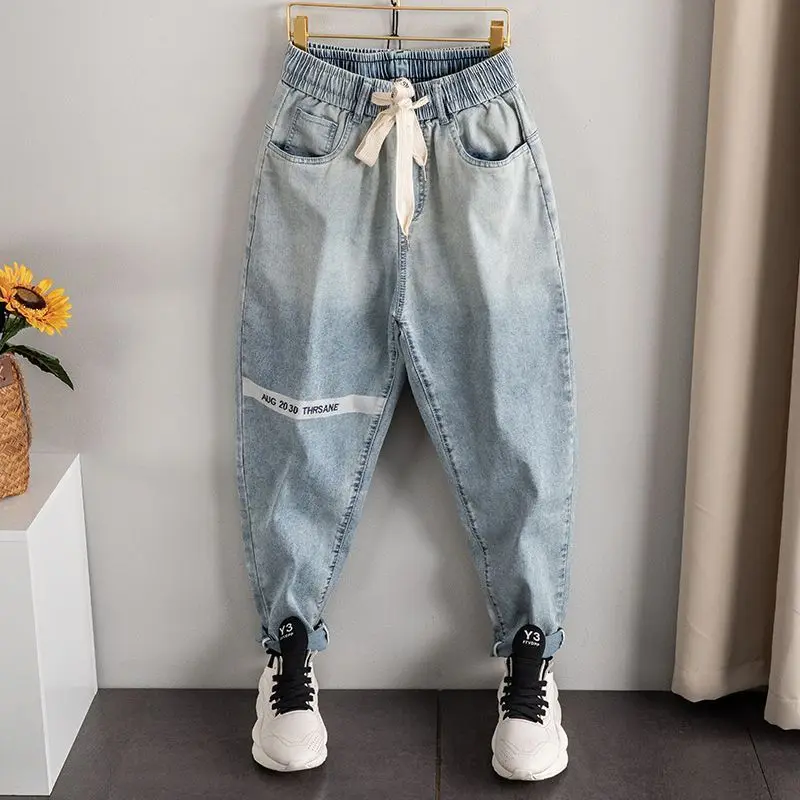 

Extra Large Size Summer Thin Denim Jeans Men's Casual Loose American High Street Elastic Harlan Long Pants Trendy Youth Jeans
