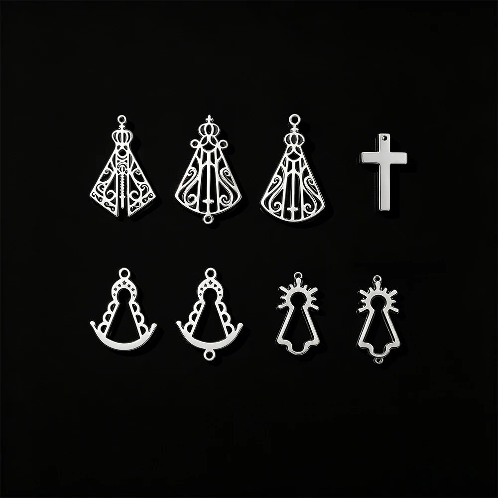 Lote de 5 Piezas de Dijes de la Virgen María, Nuestra Señora del Pilar, El Rocío, Aparecida, de Acero Inoxidable para Hacer Collares y Pulseras