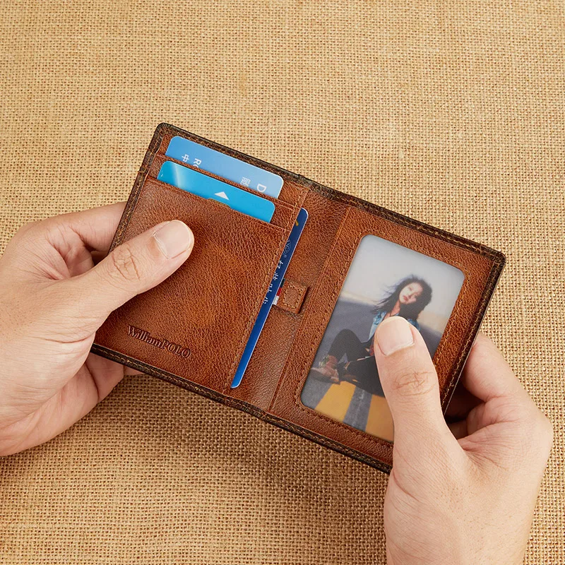 Williampolo RFID Leather Men's Card Holder Wallet Thin Retro Card Cover Mini Purse New Design Short Ultra-thin Card Holder Purse