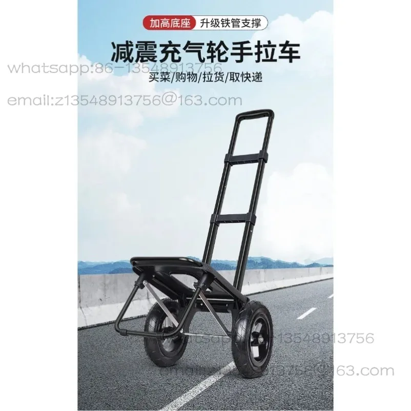 Trailer Folding Small Cart Household Shopping Grocery Small Cart Pulling Goods Pull Rod Cart for Outdoor Large Wheeled Handcart