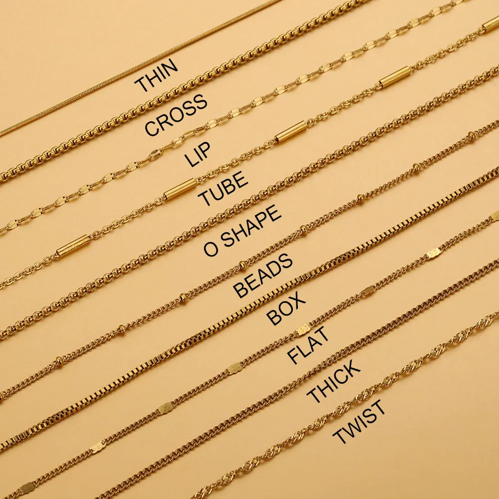 5PCS Stainless Steel Cuban Bead BOX Choker Curb Twisted O Chain Necklace DIY Necklaces Jewelry for Women Boho