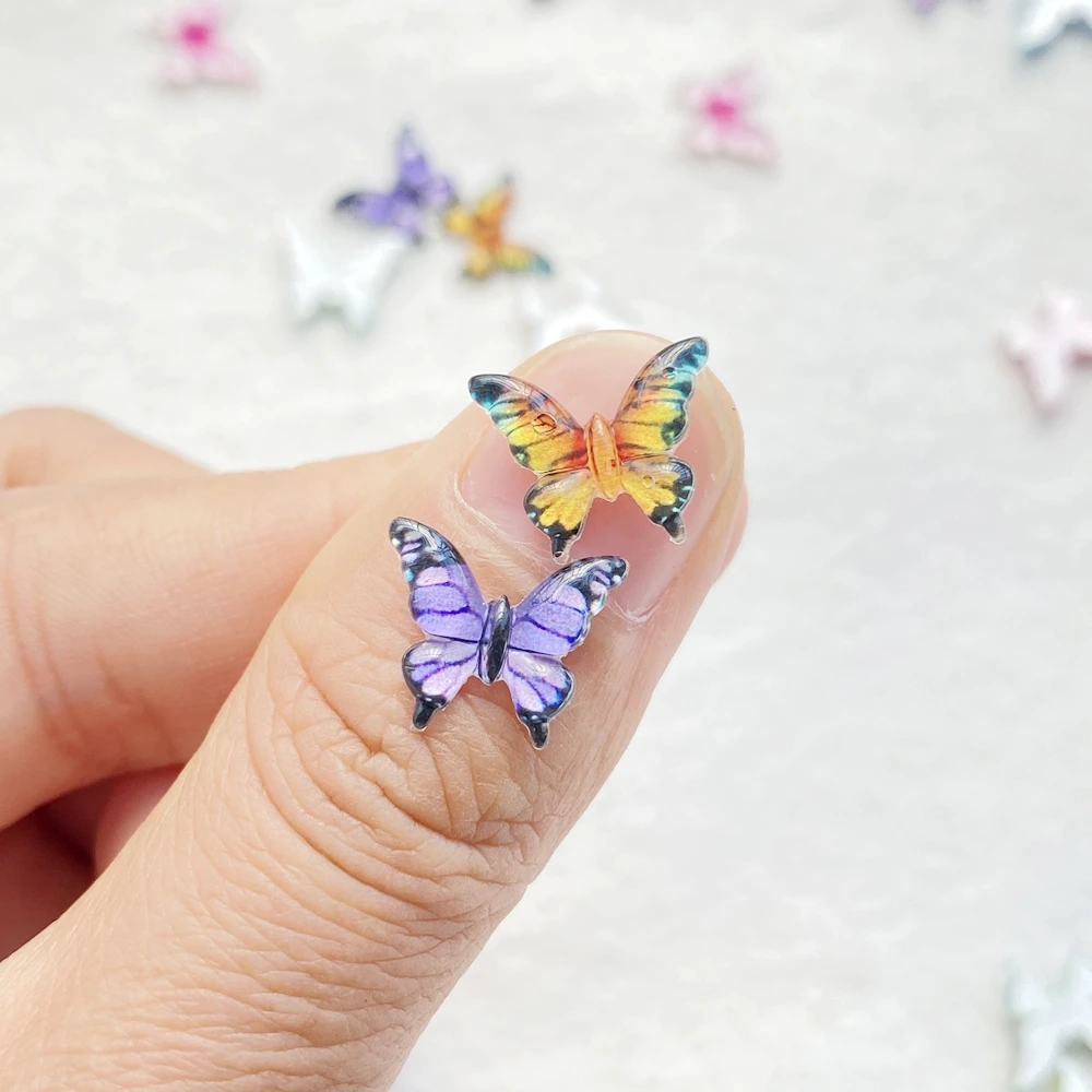50Pcs Cute Mini Cartoon Colorful Butterflies Nail Art Resin Designer Charms DIY Craft For Nail 3D Decorations Jewelry