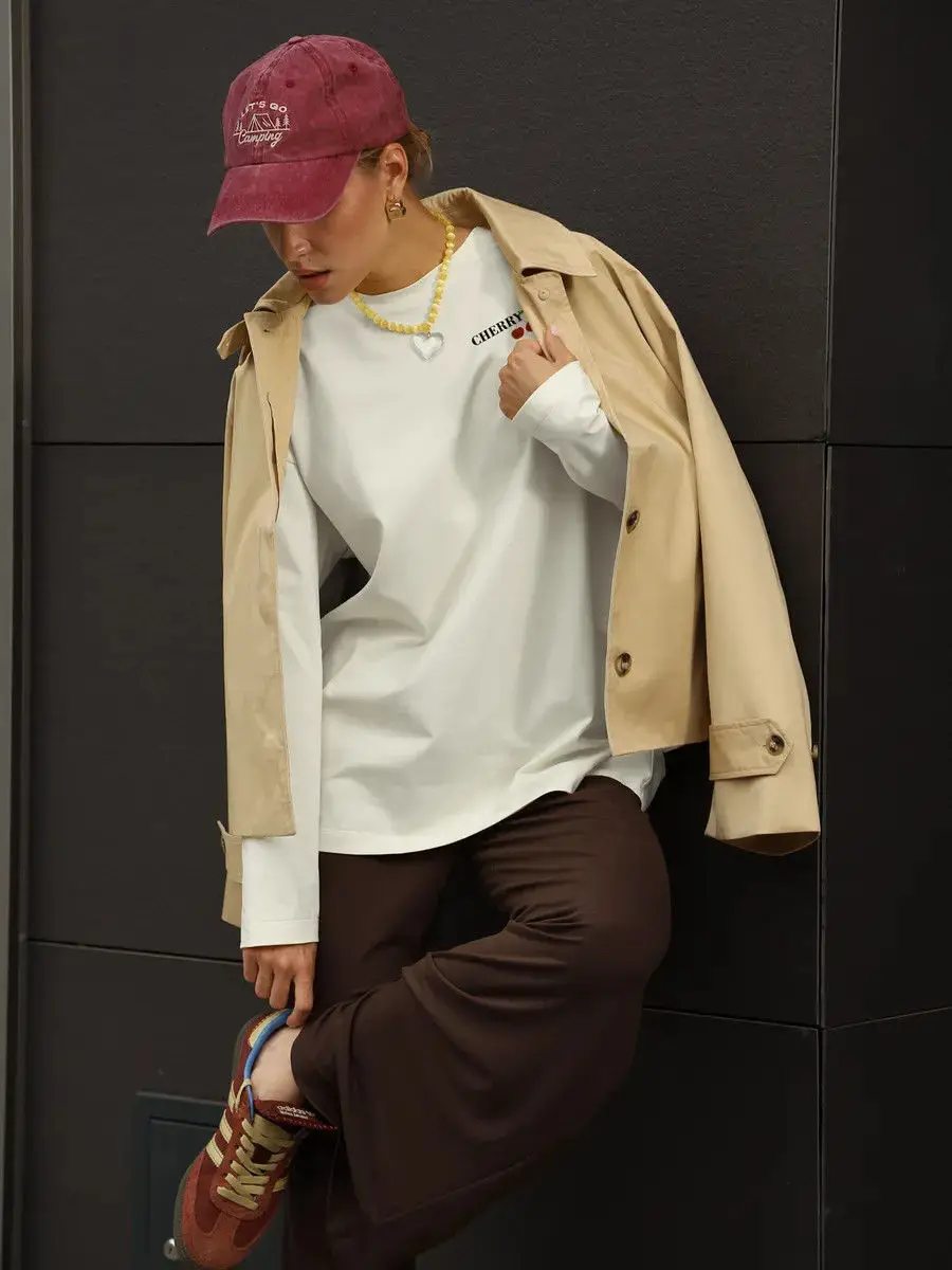 Chemises russes à manches longues en pur coton, sweat-shirt fin imprimé au dos amusant pour femmes, Design Streetwear, hauts tendance d'automne pour filles douces