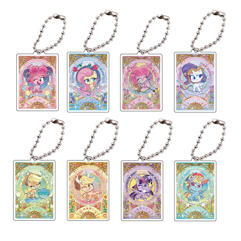 My Little Pony Keychain Animation Peripheral Apple Jack Pinkie Pie Mini Square Acrylic Bag Pendant Rarity Diy Accessories Gift