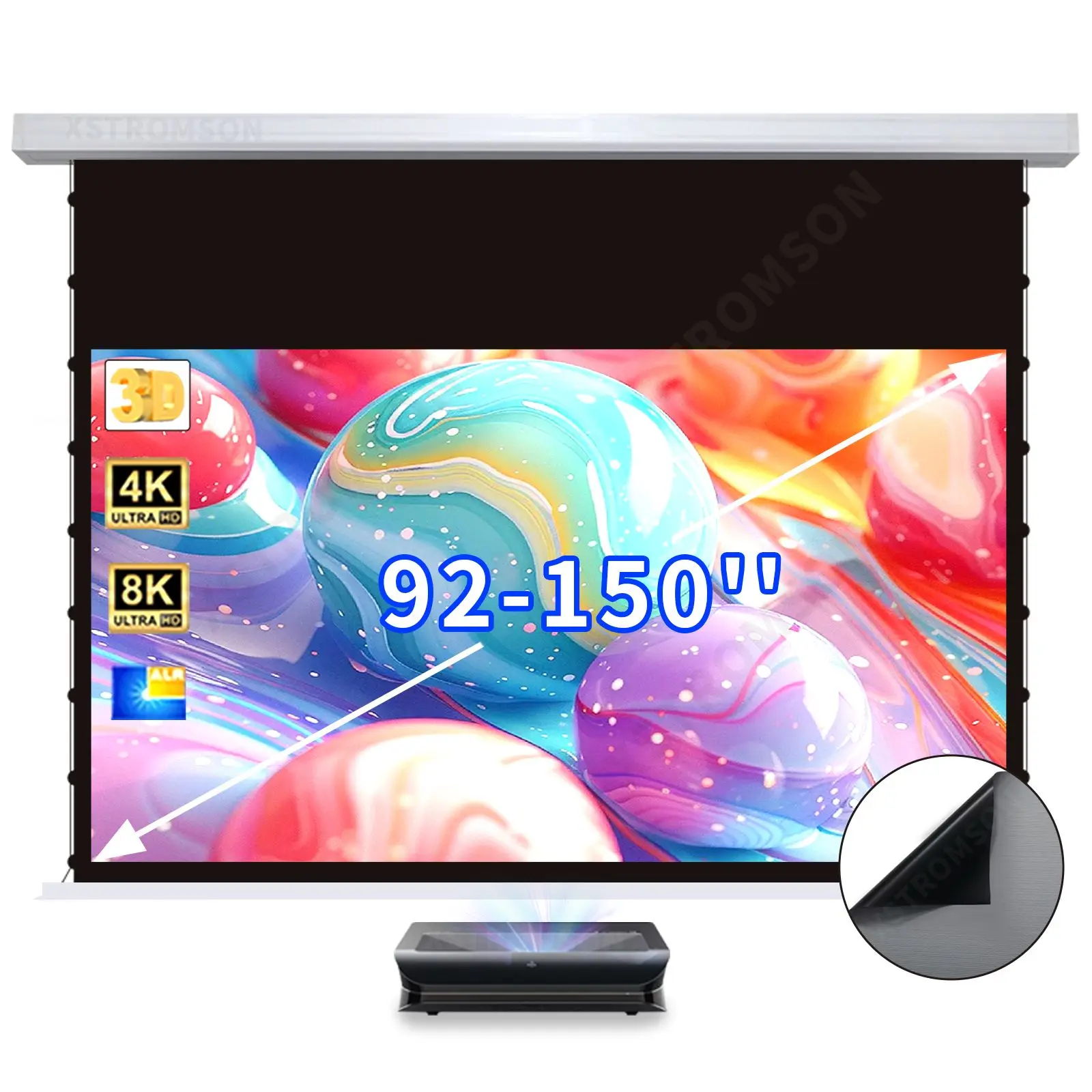 

92/100/120/135/150 inch Ceiling Electric ALR Screen Motorized Tab Tension UST Ambient Light Rejecting Pull down Projector Screen