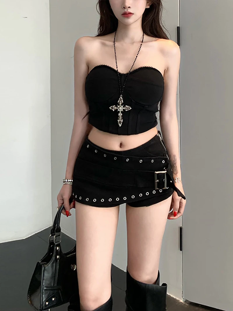 Black Rivet Denim Shorts for Women Summer New Spicy Girl Low Waist Hot Pants Solid Color Commute Hip Hugging Shorts