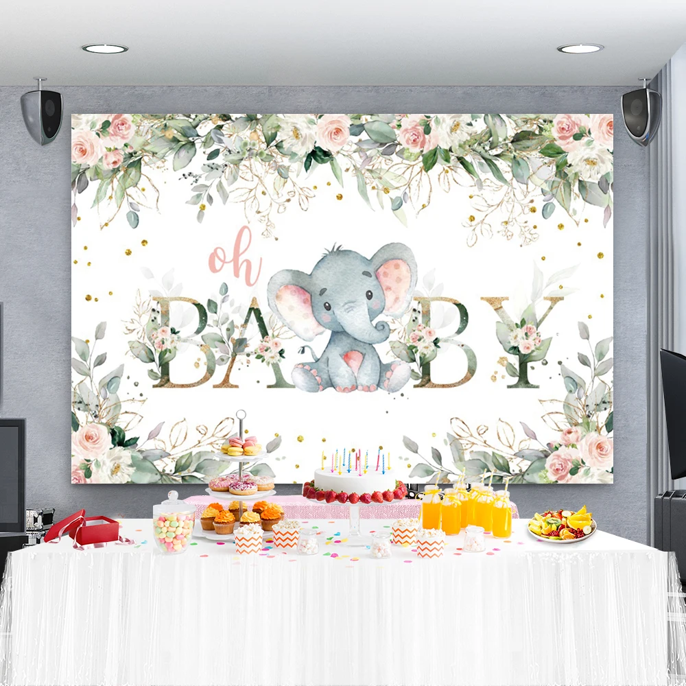 Sweet Pink Elephant Birthday Backdrop Newborn Baby Shower 1st Birthday Party Banner Poster Customized Photography Background