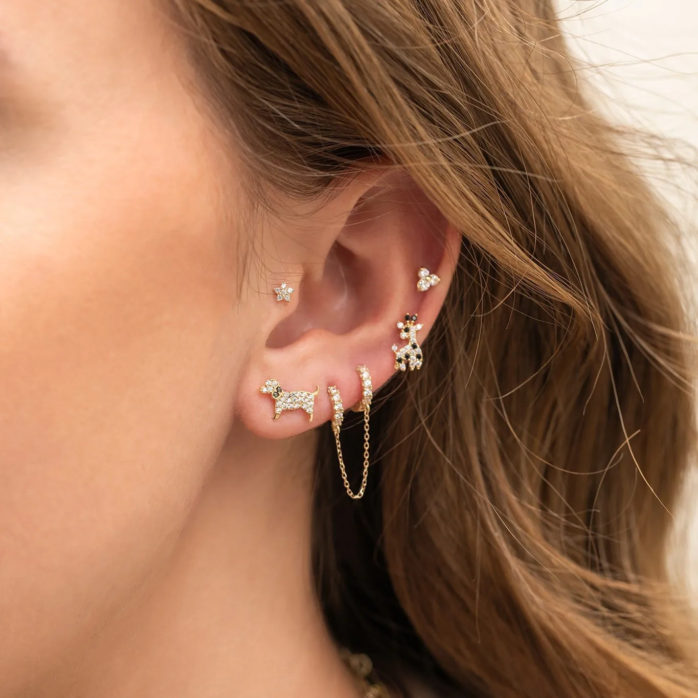 1PC New Stainless Steel Crystal Zirconia Small Hoop Earrings for Women Square Chain Pendant Cartilage Earring Piercing Jewelry