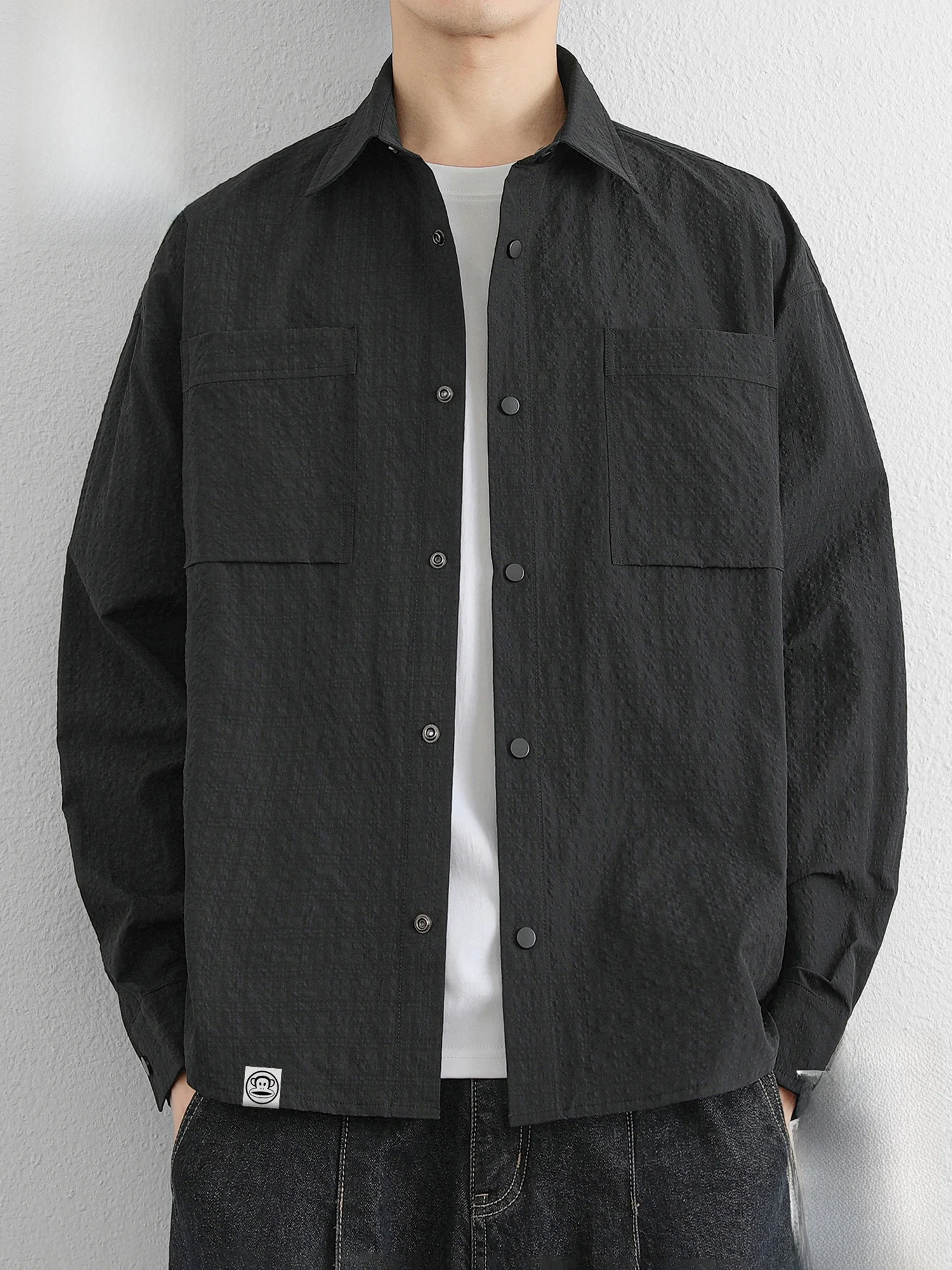 

PaulFrank Spring Loose Casual Men's irt Couple's Open Cardigan Sle Polyester Fiber Long Sve Flip Collar Classic Fit