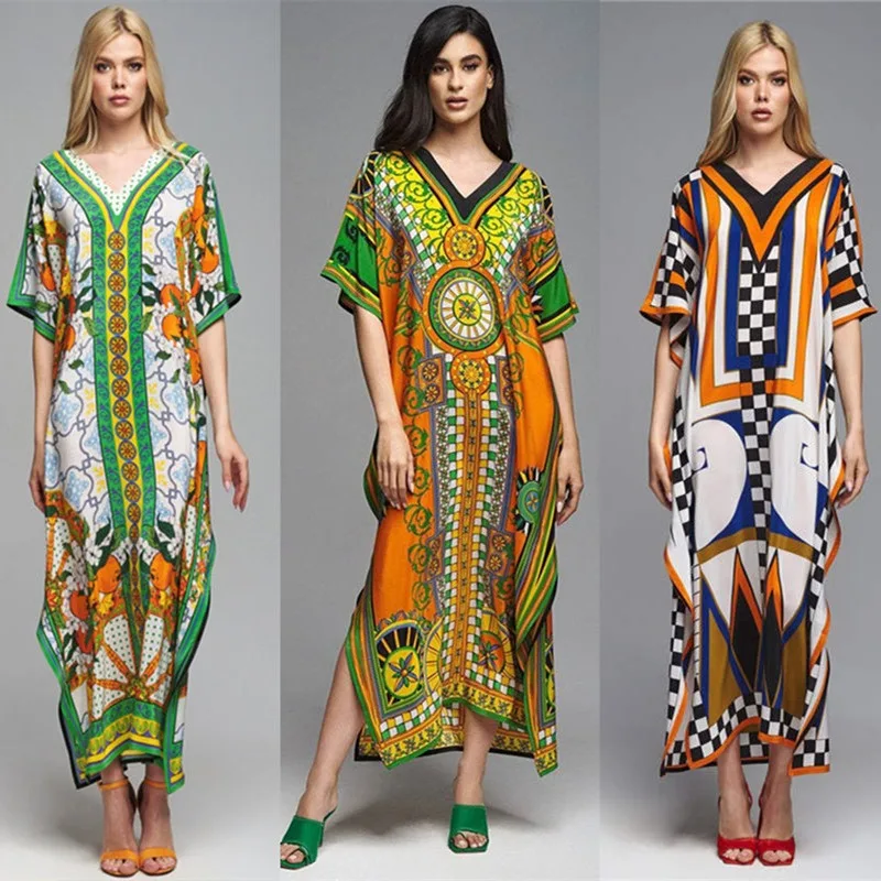 جديد هندسي طباعة المرأة شاطئ الستر بيكيني التستر الصيف شاطئ فستان تونك حجم كبير ملابس الشاطئ الغطاء